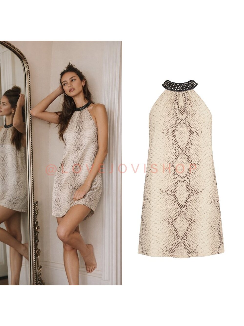 Dress | Haute Hippie Animal Print Silk Shift A-Line Mini | Studded Suede Collar